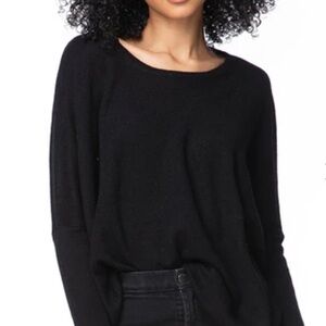 Subtle Luxury Black Long Sleeve 100% washable Cashmere high low sweater tunic